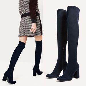 Zara blue suede over the knee boots